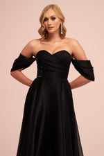 Angelino Black Low Sleeve Organza Engagement Evening Dress