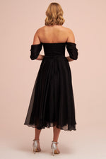 Angelino Black Low Sleeve Organza Engagement Evening Dress