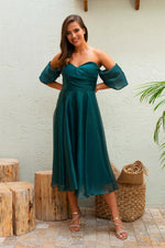Angelino Emerald Low Sleeve Organze Engagement Evening Dress