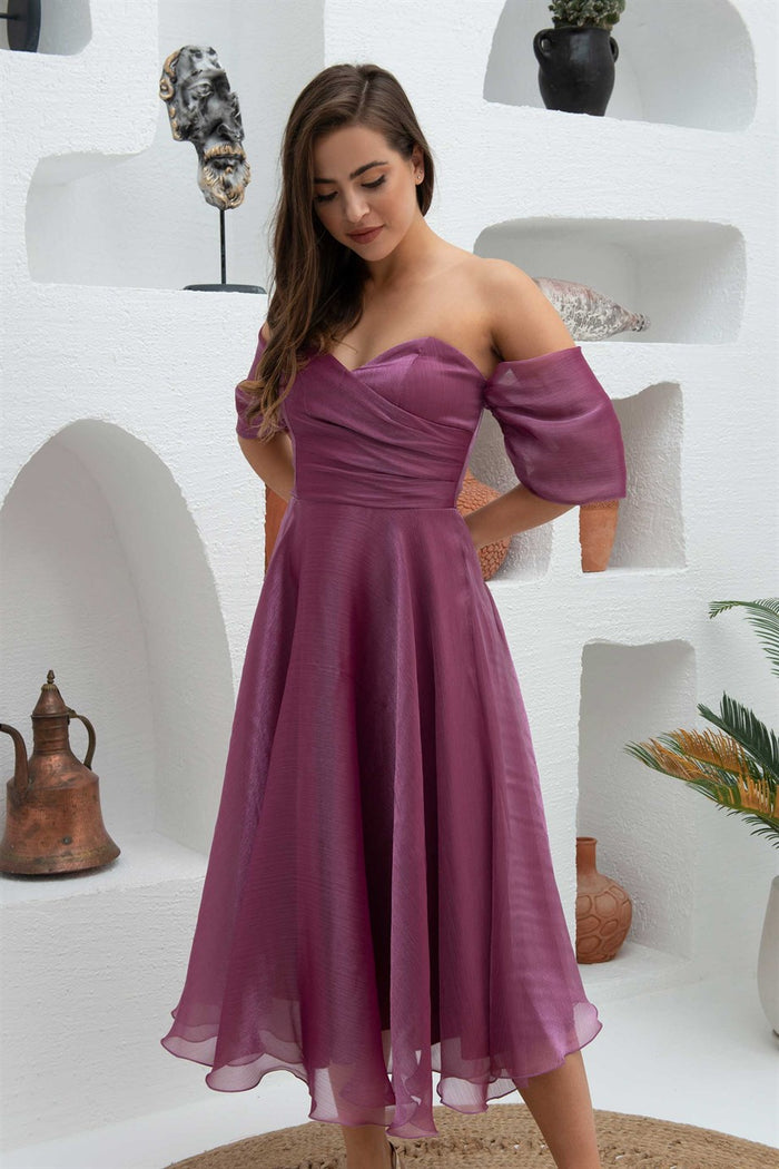 Angelino Fuchsia Low Sleeve Organze Engagement Dress Dress