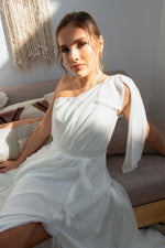 Angelino ecru chiffon one -shoulder long evening dress wedding dress and outer gravity dress