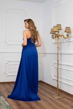 Angelino Saks Satin One -Shoulder Slit Long Evening Dress