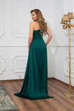 Emerald Satin One-Shoulder Slit Long Evening Dress