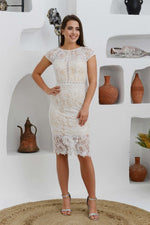 Angelino beige lace short sleeve wedding dress