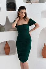 Angelino Emerald Sandy Shirred Short Dress Dress