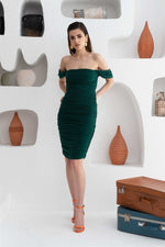 Angelino Emerald Sandy Shirred Short Dress Dress