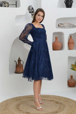 Angelino Navy blue Lace Square Collar Engagement Dress Dress