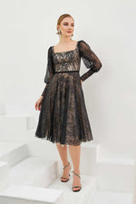 Angelino black lace square collar engagement evening dresses