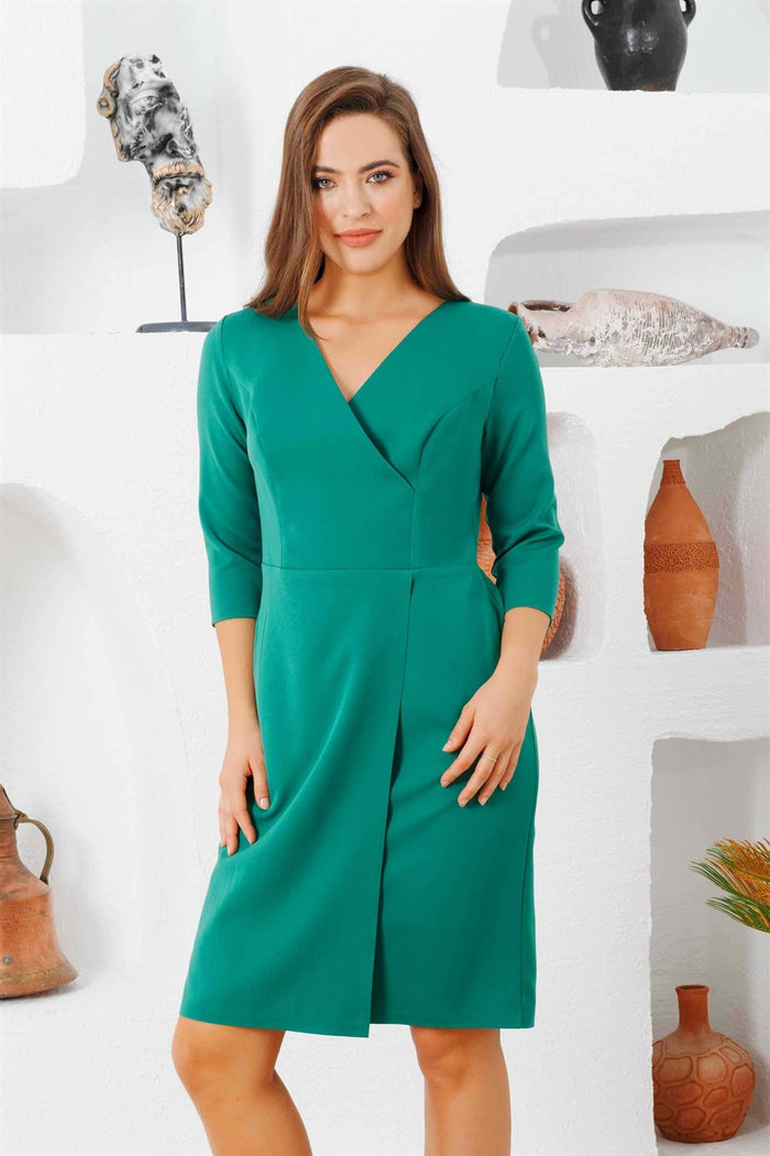 Emerald Crepe Half Sleeve Plus Size Evening Dress