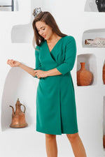 Emerald Crepe Half Sleeve Plus Size Evening Dress