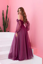 Angelino Fuchsia Organze Low Sleeve Engagement Dress Dress