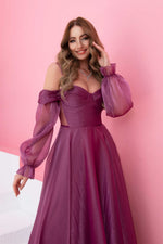 Angelino Fuchsia Organze Low Sleeve Engagement Dress Dress