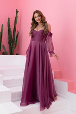 Angelino Fuchsia Organze Low Sleeve Engagement Dress Dress