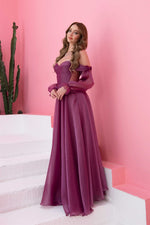 Angelino Fuchsia Organze Low Sleeve Engagement Dress Dress