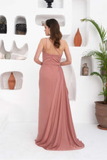 Angelino Powder Satin One Shoulder Long Evening Dress