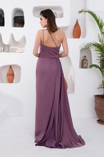 Angelino Lavender Satin One Shoulder Long Evening Dress