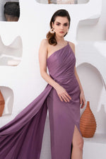 Angelino Lavender Satin One Shoulder Long Evening Dress