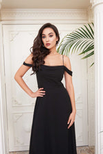 Angelino black chiffon low arm long evening dresses