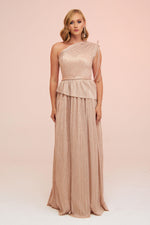 Angelino Gold Silvery Knitted Single Sleeve Long Evening Dress
