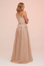 Angelino Gold Silvery Knitted Single Sleeve Long Evening Dress