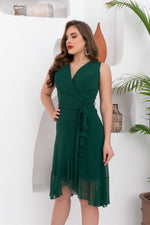 Angelino Emerald Chiffon Skirt Volanlı Ribbon Short Evening Dress