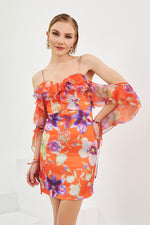 Orange Empirme Short Evening Dress