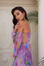 Angelino Lila Impirme Hanger Balloon Sleeze Long Evening Dress