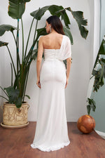 Angelino Ecru Chiffon One Shoulder Slip Long Wedding Dress