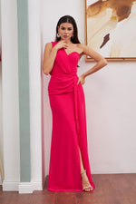 Angelino Fuchsia Chiffon One Shoulder Slip Long Evening Dress