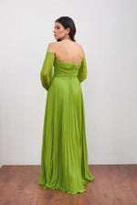 Angelino peanut green chiffon belt detailed long evening dress dress