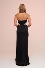 Angelino Black Satin Strapless Long Evening Dress with Side Slit