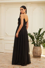 Angelino black chiffon strap collar with stone long evening dresses and invitation dress