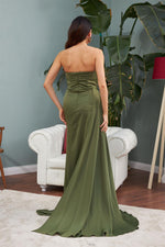 Khaki Slit Satin Evening Dress Cat Ear Dress