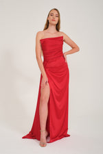 Angelino Red Slit Satin Evening Dress Cat Ear Dress