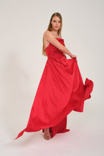 Angelino Red Slit Satin Evening Dress Cat Ear Dress