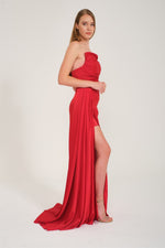 Angelino Red Slit Satin Evening Dress Cat Ear Dress