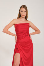 Angelino Red Slit Satin Evening Dress Cat Ear Dress