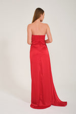 Angelino Red Slit Satin Evening Dress Cat Ear Dress