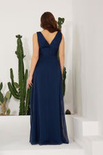 Angelino Navy blue chiffon collar stone long evening dress and invitation dress