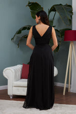 Angelino Black Chiffon Collar Stone Long Evening Dress and Invitation Dress