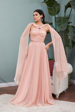 Angelino Powder Chiffon Waist Shirred Long Evening Dress