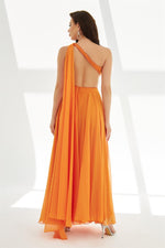 Orange Chiffon Cape Long Backless Evening Dress