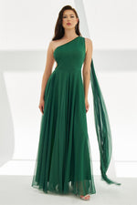 Emerald Chiffon Cloaked Backless Long Evening Dress