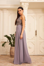 Angelino gray chiffon stamp sequined long evening dress and invitation dress