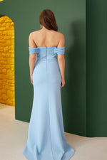 Angelino blue pancake pearl embroidered long engagement dress