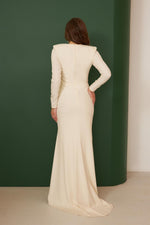 Angelino Ecru Crepe Embroidered Long Wedding Dress