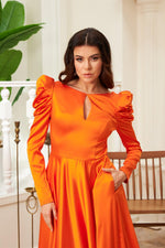 Angelino Orange Satin Back Long Engagement Dress