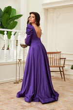 Angelino Purple Satin Sate Open Long Engagement Dress