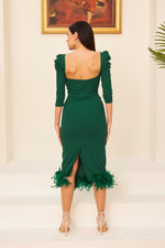 Emerald Crepe Skirt Feathered Midi Promise Dress