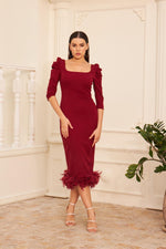 Angelino burgundy pancake skirt hairy midi word dress